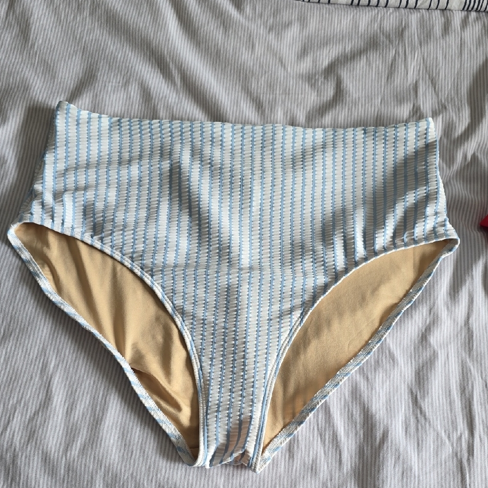 High-Waist Blue Striped Bikini Bottom